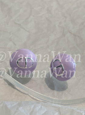 VanWan买手版！紫色cd圆形耳钉女26新款猪鼻圆形纽扣耳钉高级感