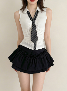 学院风两件套女夏2026新款领结背心荷叶边短裙纯欲风显瘦学生党