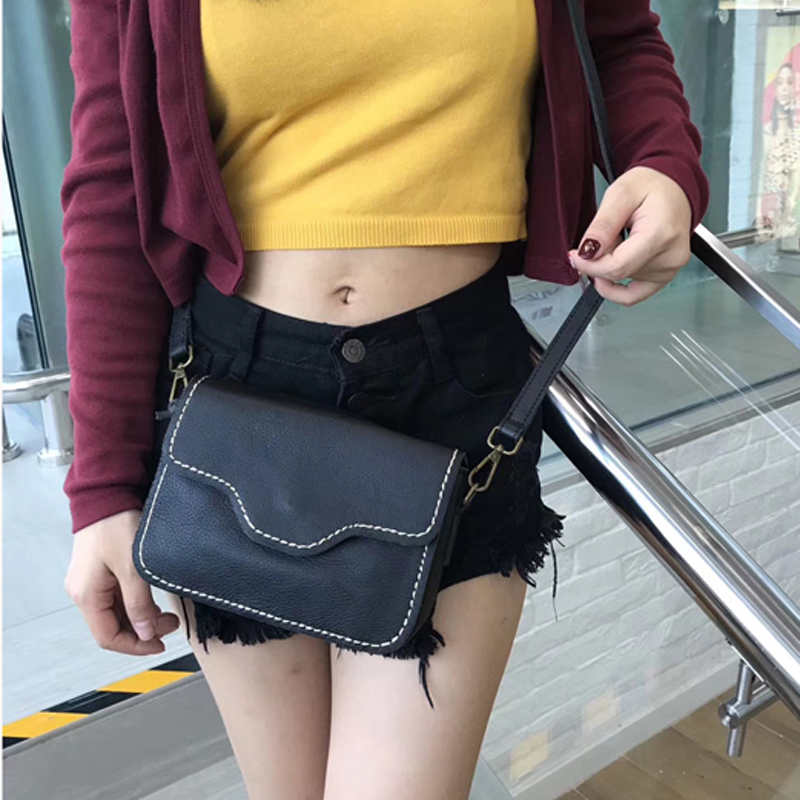 yuanlai原来全真皮磁扣复古女包