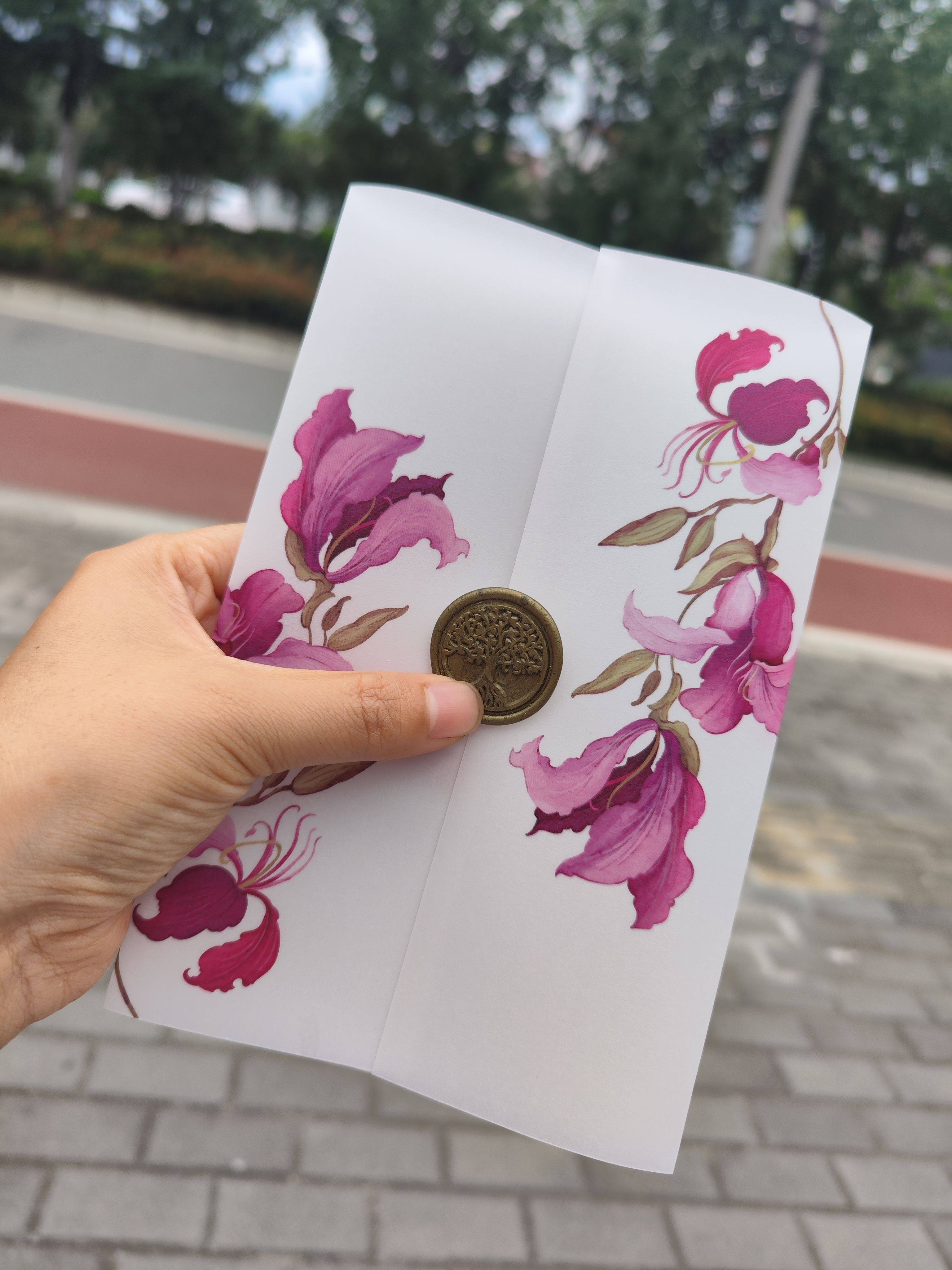 硫酸纸辛夷花定制婚礼请柬喜帖邀请函封套菜单半透明牛油纸图片