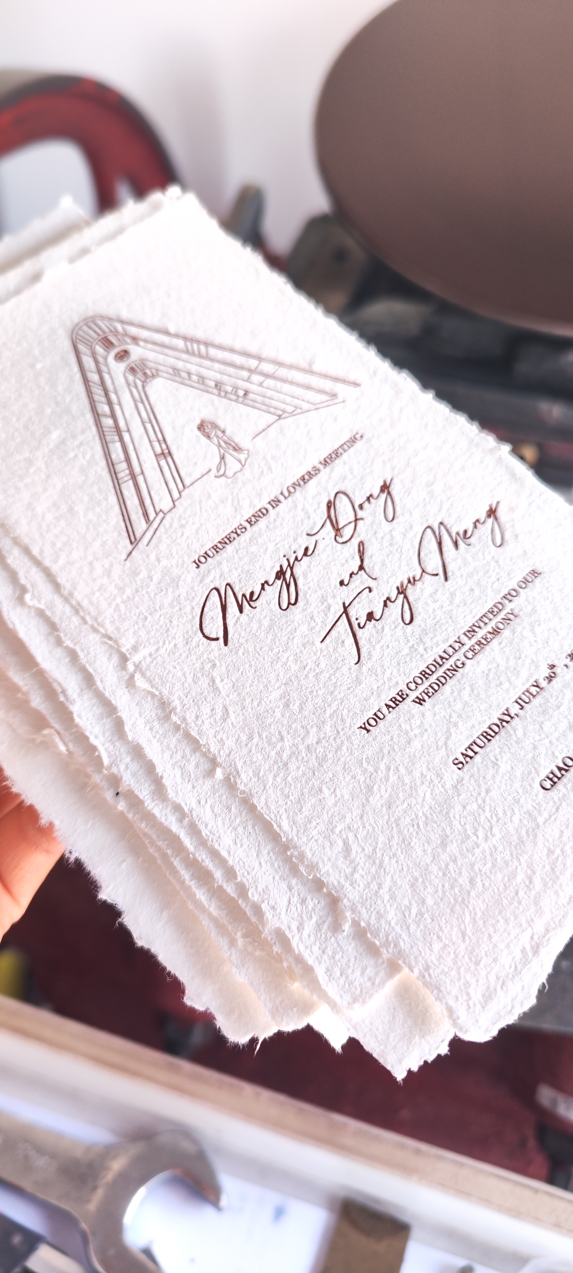 婚礼定制菜单请柬请帖誓言卡凹凸版印刷毛边手撕法式