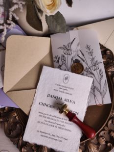 手工造纸手撕边硫酸纸牛油纸套系简约高级邀请函婚礼生日少量打印