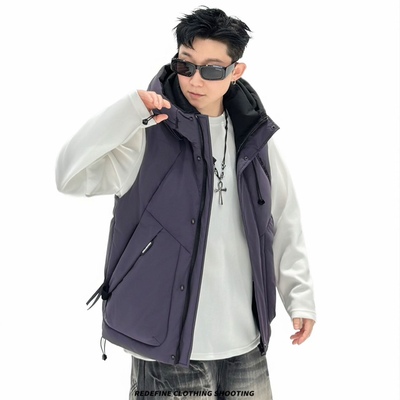 冬季羽绒马甲男孩带帽外套青少年初中学生坎肩外穿背心三防马夹