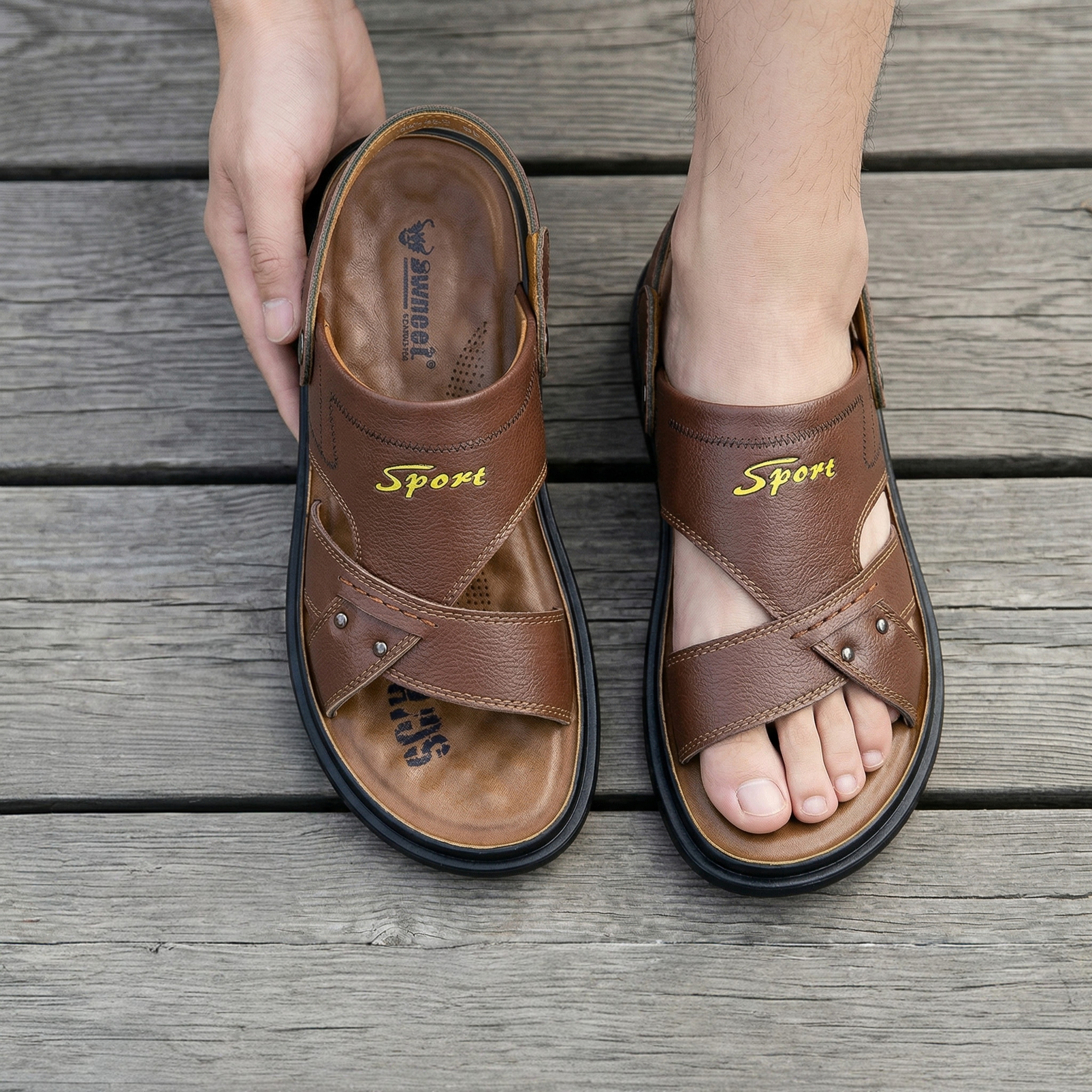 2026夏季新款开车户外凉拖防滑沙滩鞋送爸爸头层牛皮凉鞋男士真皮