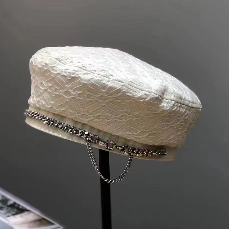高端潮牌秋冬天韩国版女时尚链条八角帽子画家帽贝雷帽蓓蕾帽百搭