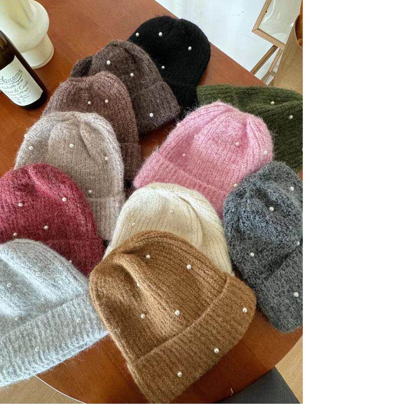 高端潮秋冬保暖可爱时尚钉珠羊毛针织帽子卷边护耳帽包头毛线帽女