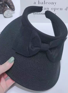 高品质韩版夏季甜美女蝴蝶结大檐防晒遮阳草帽空顶帽子鸭舌帽时尚