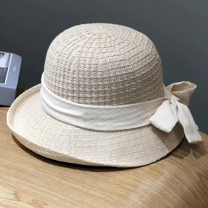 高端春秋冬季时尚优雅气质女士针织棉麻显脸小半卷边盆帽渔夫帽子