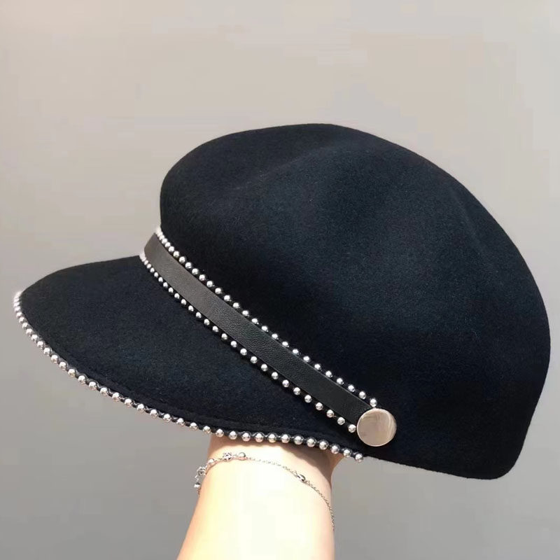 潮牌韩国秋冬天纯羊毛呢八角帽子女士英伦复古贝雷帽鸭舌帽报童帽