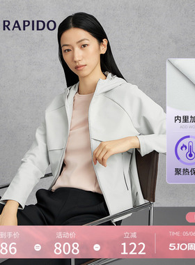 加绒RAPIDO雳霹道女士运动休闲通勤早八拼接连帽修身插肩袖外套