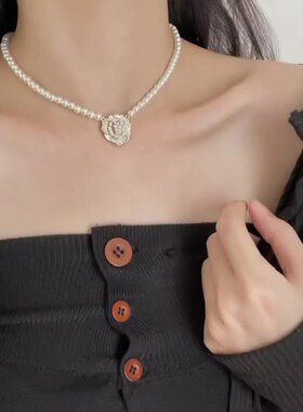 山茶花珍珠项链甜酷辣妹