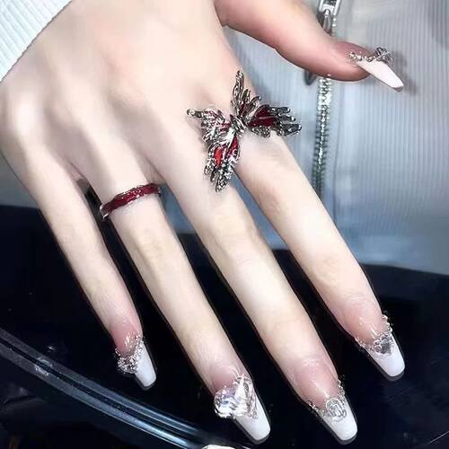 红色蝴蝶戒指女ins小众设计开口指环个性食指戒尾戒