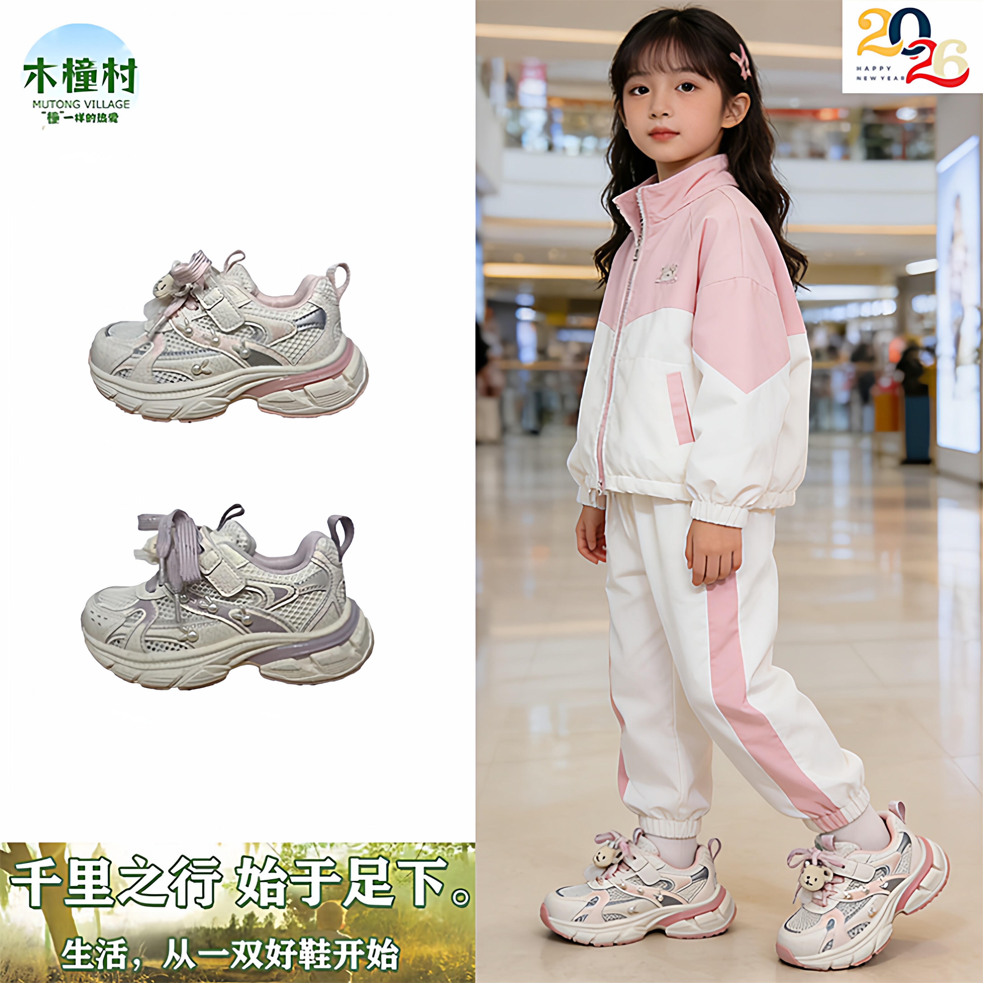 2026木橦村男女童透气防滑运动鞋