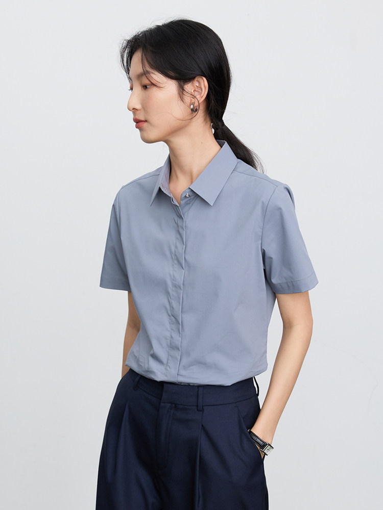 宿·色短袖衬衫女棉质夏季新款考公教资面试衬衣正式工作服上衣