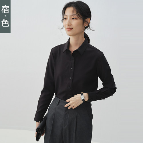 宿色直筒韩版叠穿长袖衬衫