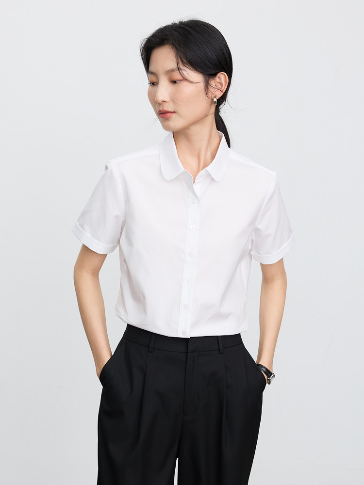 宿·色短袖衬衫女纯棉2025夏季新款娃娃领公务员穿搭教资面试衬衣