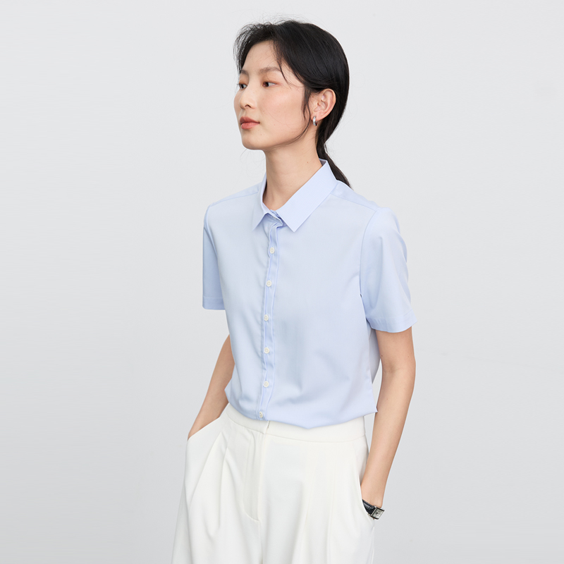 宿·色短袖衬衫女2025夏季新款翻领设计感职业正装上衣面试衬衣