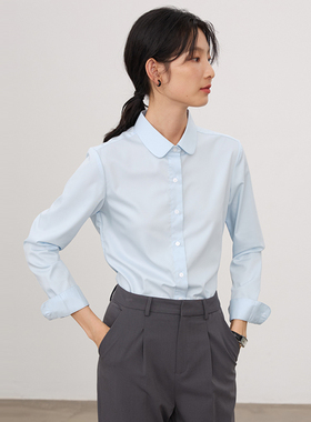 宿·色长袖衬衫女秋季新款娃娃领纯色职业通勤穿搭面试衬衣