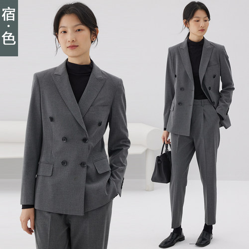 宿色西装两件套职业高端西服套装