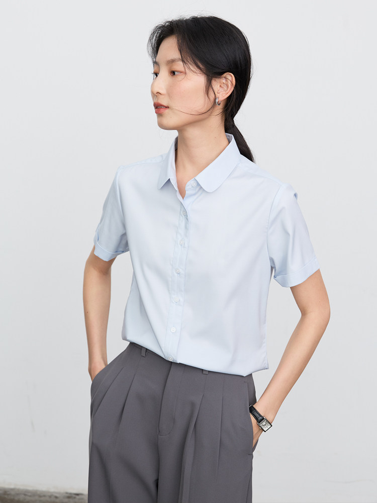 宿·色娃娃领短袖衬衫女2025夏季新款公务员面试工作服职业衬衣