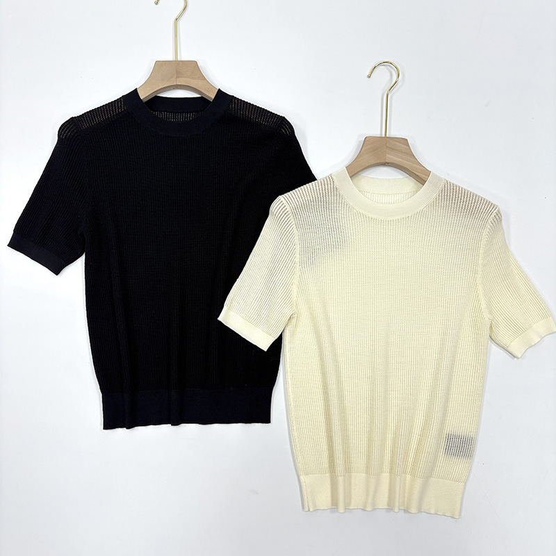 100美丽诺羊毛薄款镂空夏季套头