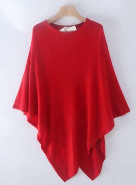 原单出口高品质100%山羊绒春秋女装宽松大码不规则披肩斗篷蝙蝠衫