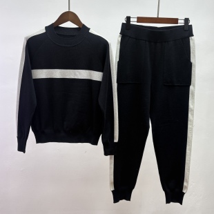 百搭两件套装 长裤 简约休闲风圆领拼色上衣VS小脚裤 羊毛春秋女装