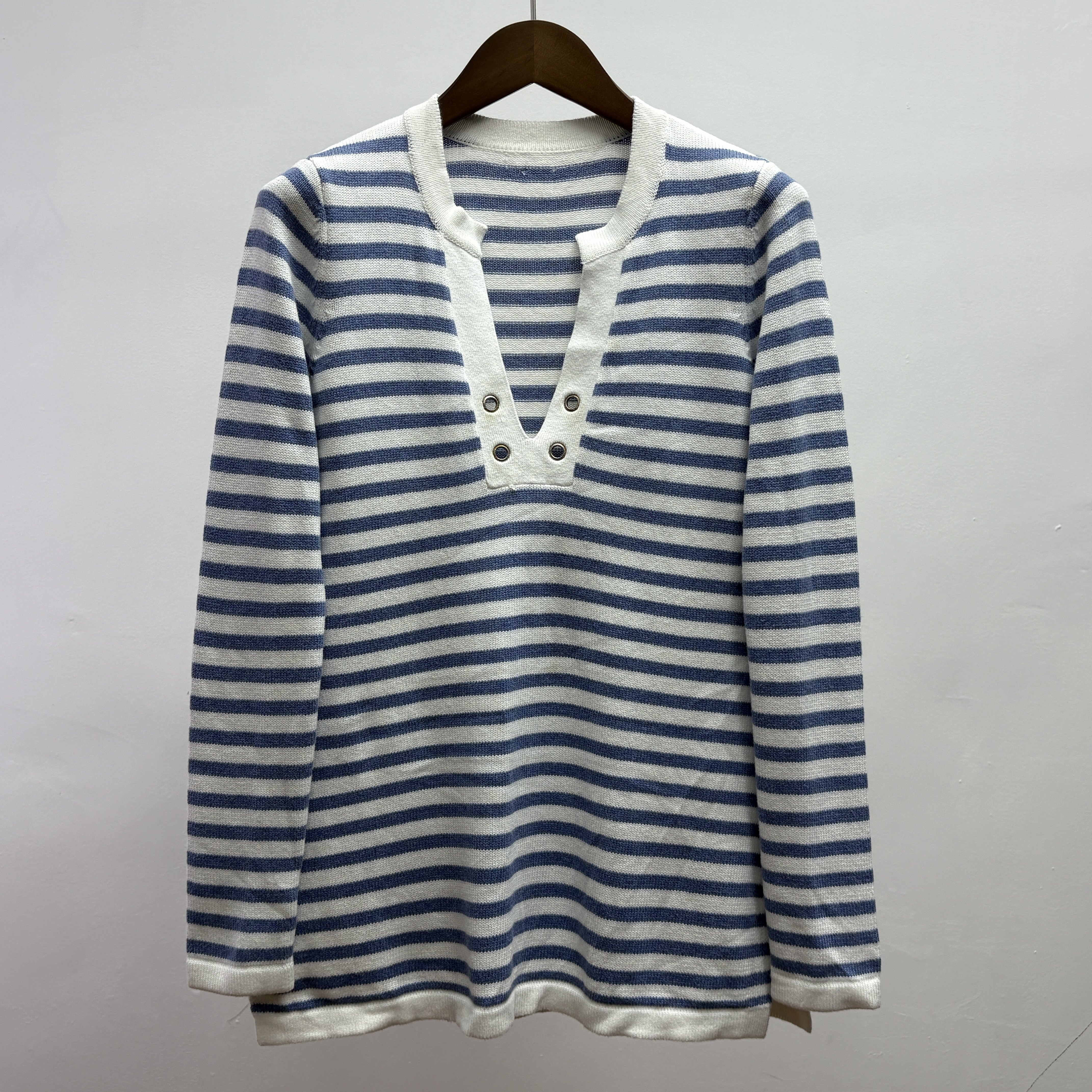 微瑕棉春秋女装条纹设计简约时尚风小性感百搭毛衣套头针织衫上衣