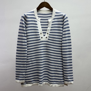 上衣 风小性感百搭毛衣套头针织衫 微瑕棉春秋女装 条纹设计简约时尚