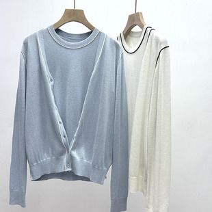 美丽奴巴素兰羊毛早秋女式简约休闲风外搭小开衫无袖背心两件套装