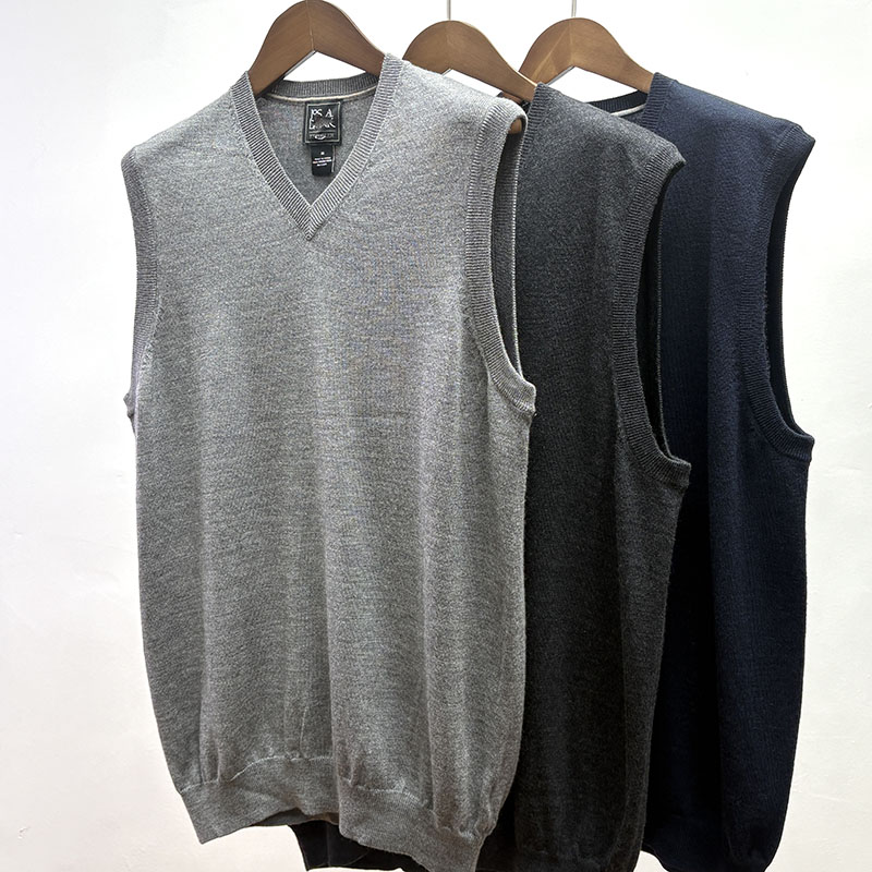 精纺超细羊毛秋冬款潮男宽松大码软糯休闲风百搭毛衣叠穿无袖马甲