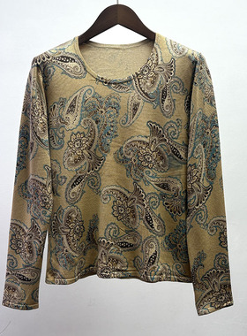 桑蚕丝高品质尾货春秋女软糯宽松大码休闲百搭打底衫圆领印花套头