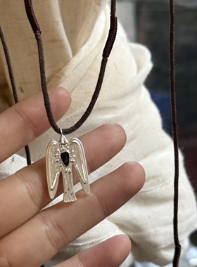 新中式复古风信鸟吊坠编织绳项链小众设计感网红气质毛衣链女