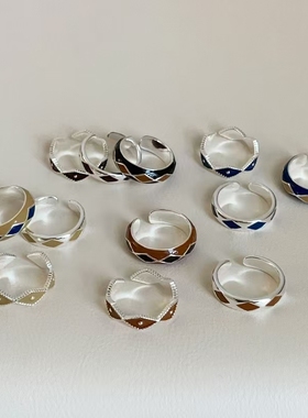 复古高级感撞色滴油菱形格戒指女轻奢小众时尚潮流气质指环戒新款