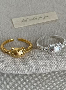 小众设计感猫咪蝴蝶结金属戒指女轻奢萌趣时尚潮流百搭指环戒子