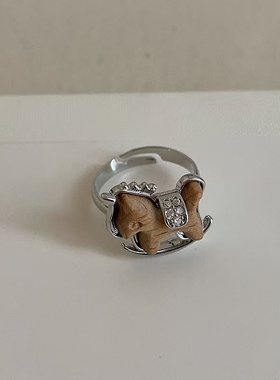 卡通设计感摇摇木马微镶锆石戒指复古轻奢百搭时尚潮流个性指环戒