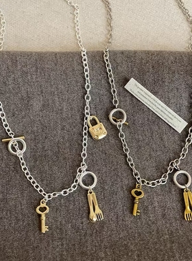 甜酷辣妹钥匙锁扣汤匙勺子OT扣项链时尚潮流设计感独特颈链毛衣链