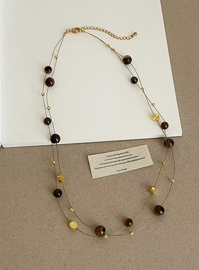 时尚温柔淑女珍珠串珠鱼线双层项链法式浪漫优雅冷淡风锁骨链配饰