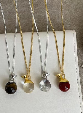 新中式ins风天然石水晶星瓶项链女清冷感高级立体瓶子吊坠毛衣链