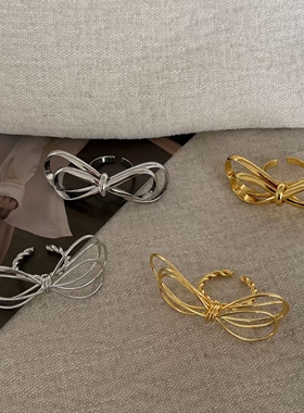 时尚简约几何线条缠绕蝴蝶结戒指精致冷淡风小众设计扭结开口指环