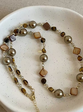 复古典雅多层珍珠母贝串珠项链轻奢气质时尚简约潮流锁骨链新款潮