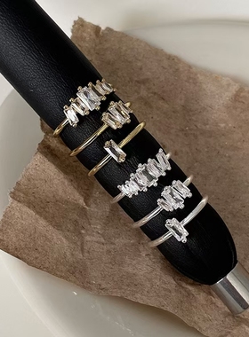 时尚简约百搭错落方糖水钻戒指日韩轻奢高级精致ins冷淡风指环戒