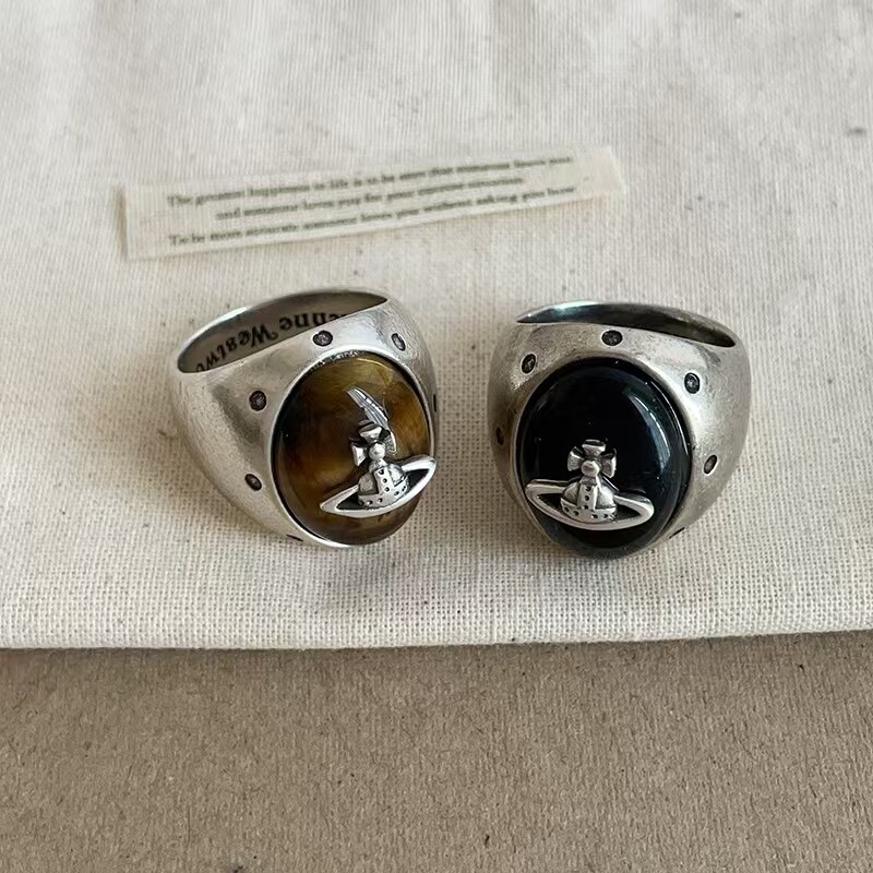 虎眼石天然石星球做旧金属戒指女甜酷辣妹欧美时尚潮流指环戒