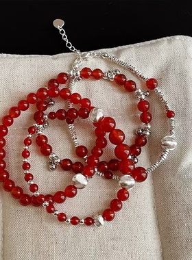 时尚轻奢红色串珠弹力绳手链女气质潮流简约百搭设计感手串手饰