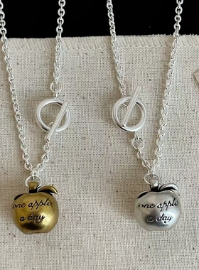 复古潮流做旧字母苹果OT扣项链女个性时尚潮流百搭颈链毛衣链