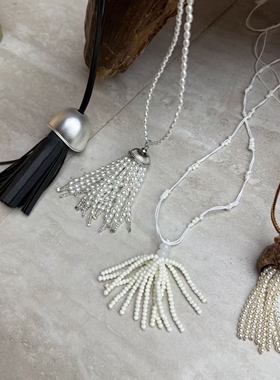 珍珠流苏项链女花丝盖果壳毛衣链