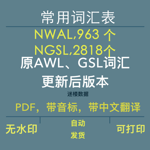 雅思单词词汇表NAWL及NGSL 含 excel原AWL、GSL更新进阶含默写
