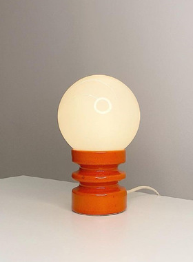 vintage复古橙色实木玻璃ins台灯卧室床头灯氛围灯韩国创意小夜灯