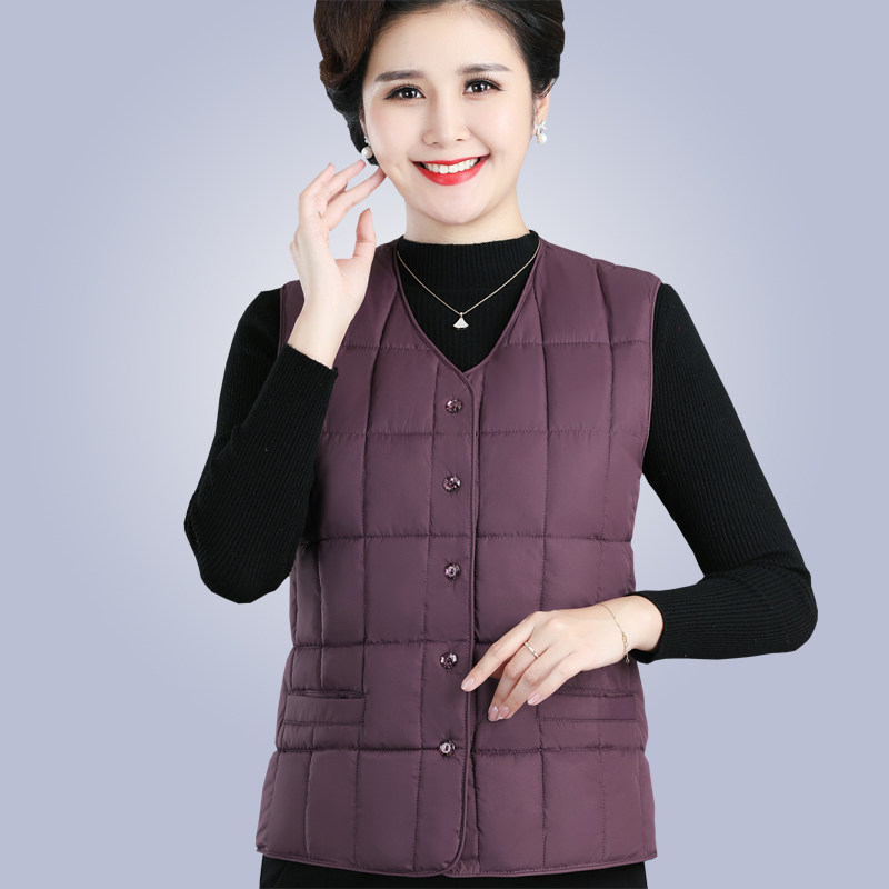 中老年羽绒棉背心女秋冬季马夹轻薄保暖棉马甲坎肩加肥加大妈妈装