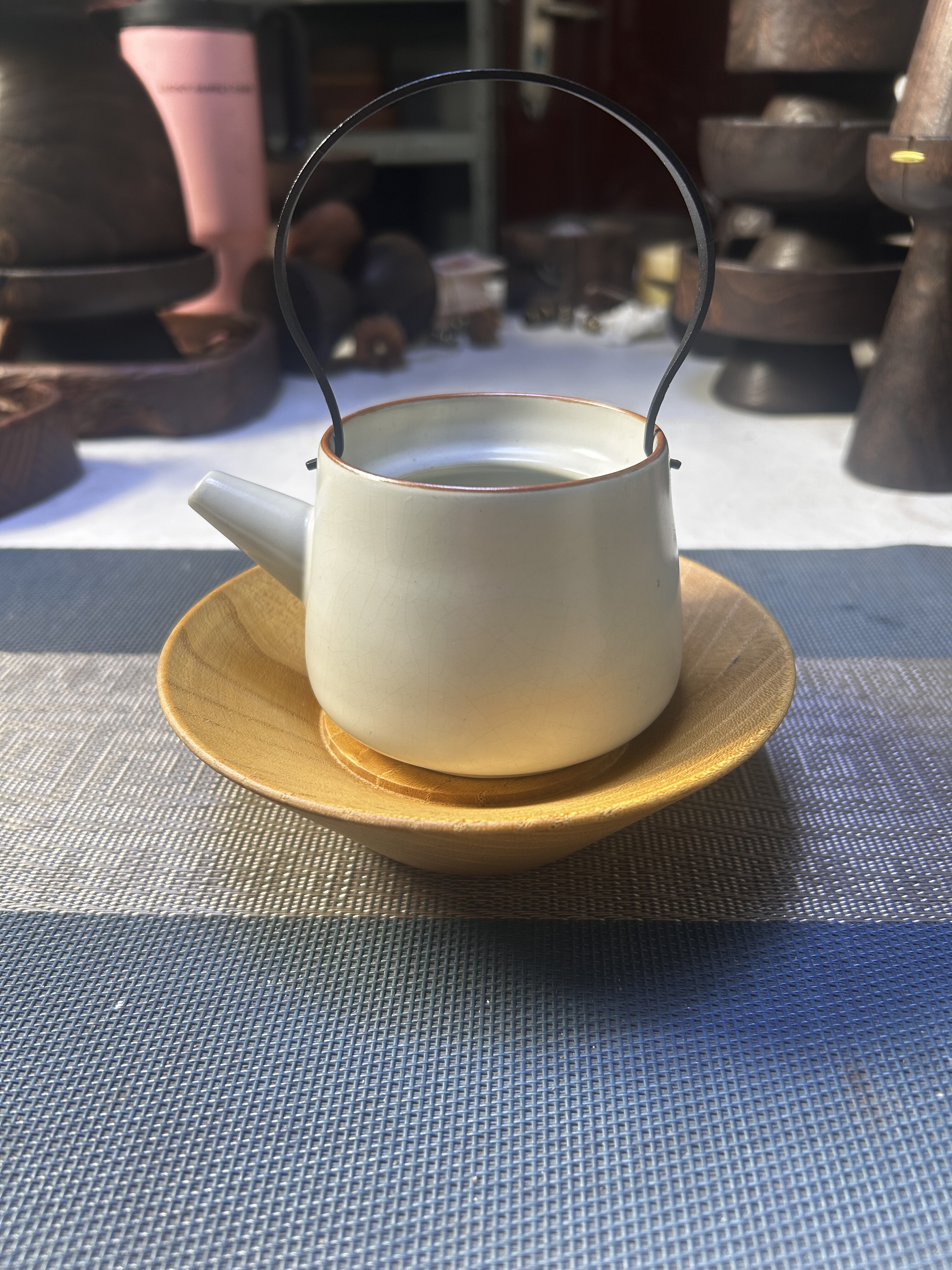 柘木茶碗茶托盘 壶承杯垫 纯实木打造 纹理清晰 钵钵碗 斗笠碗